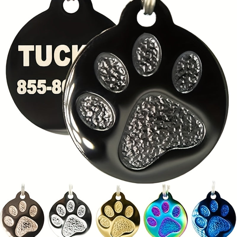 Médaille personnalisée pour chien, ronde avec une patte gravée sur la face avant, diverses couleurs