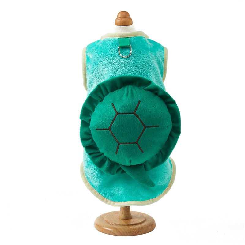 Costume pour chien en forme de tortue, attache dorsale pour pouvoir y attacher une laisse. Pull en polar bien chaud, vert