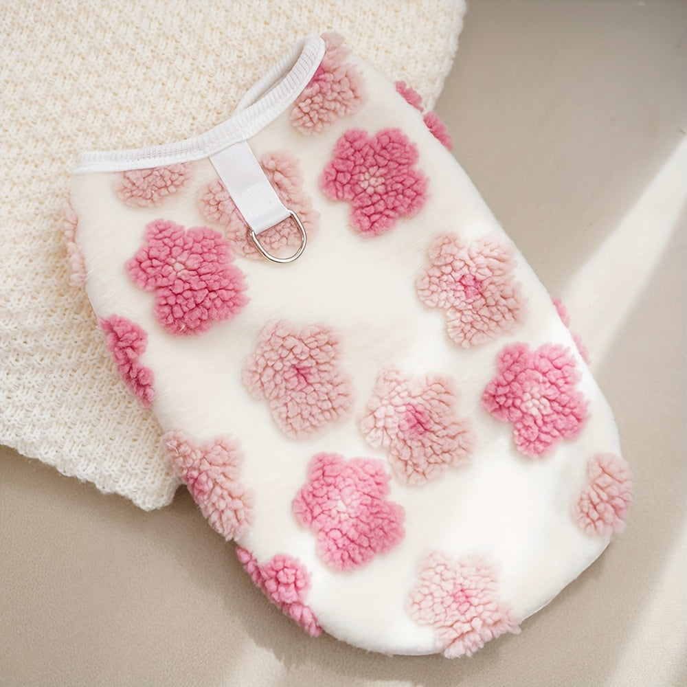 Pull en polaire pour chien, léger et bien chaud, motif de fleur colorées, anneau intégrer pour attacher une laisse, diverses couleurs