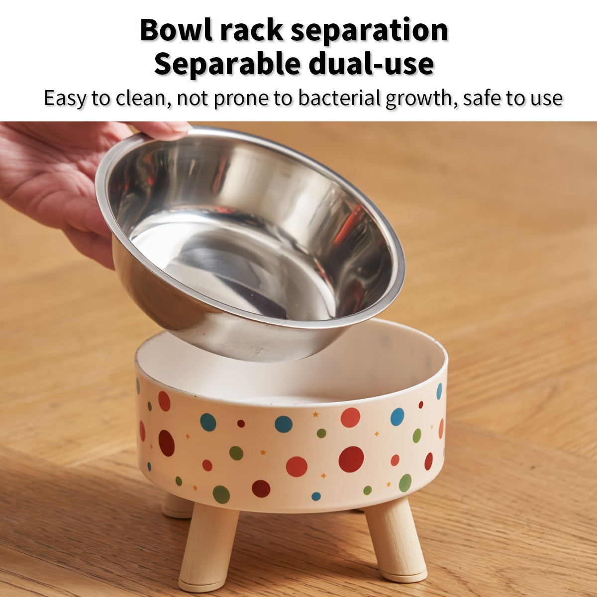 Gamelle surélevée pour chien et chat, grande capacité, antidérapante, conception ergonomique pour un repas confortable en hauteur, beige à petits pois
