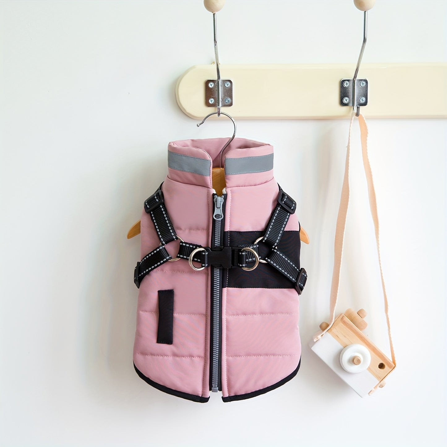 Veste épaisse avec col , disponible en beige,rose ou bleu, fermeture à boucle réglable pour les animaux de taille XS à M (utilisation à l'intérieur et à l'extérieur) - Manteau rembourré doux