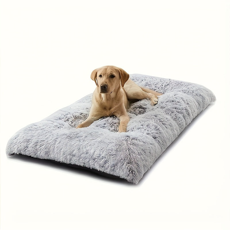 Lit/matelas surdimensionné pour chien et chat, doux, chaud et confortable, long poils gris/blanc