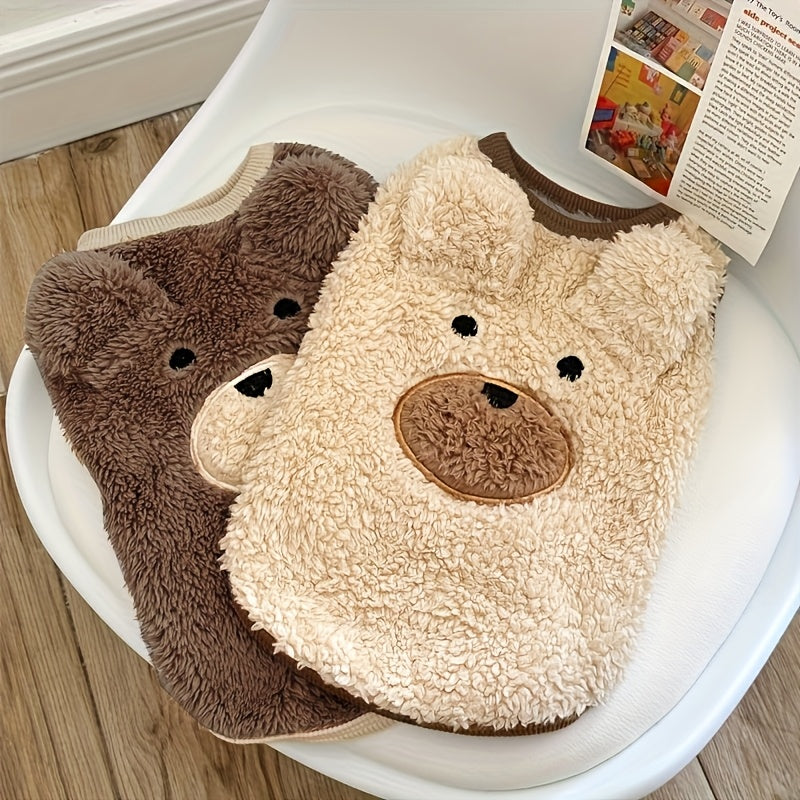 Pull pour chien avec tête d'ourson et petites oreilles, pull mignon, tout doux et bien chaud, 2 couleurs