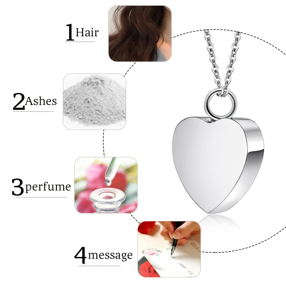 Collier avec urne funéraire en forme de cœur en acier inoxydable pour cendres d'animaux