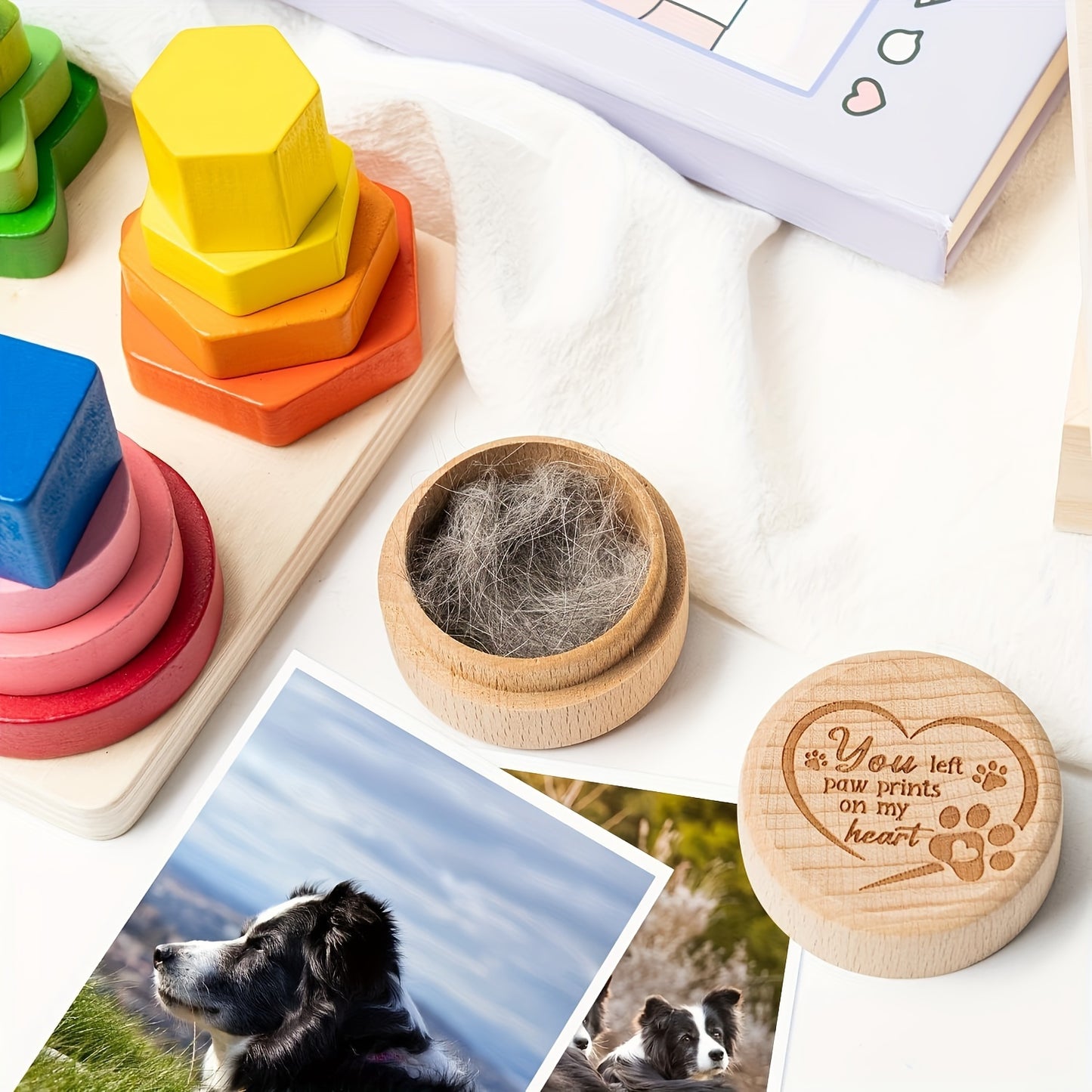 Boîte à souvenirs en bois de haute qualité avec empreinte de patte gravée, pour conserver les poils de votre fidèle compagnon disparu