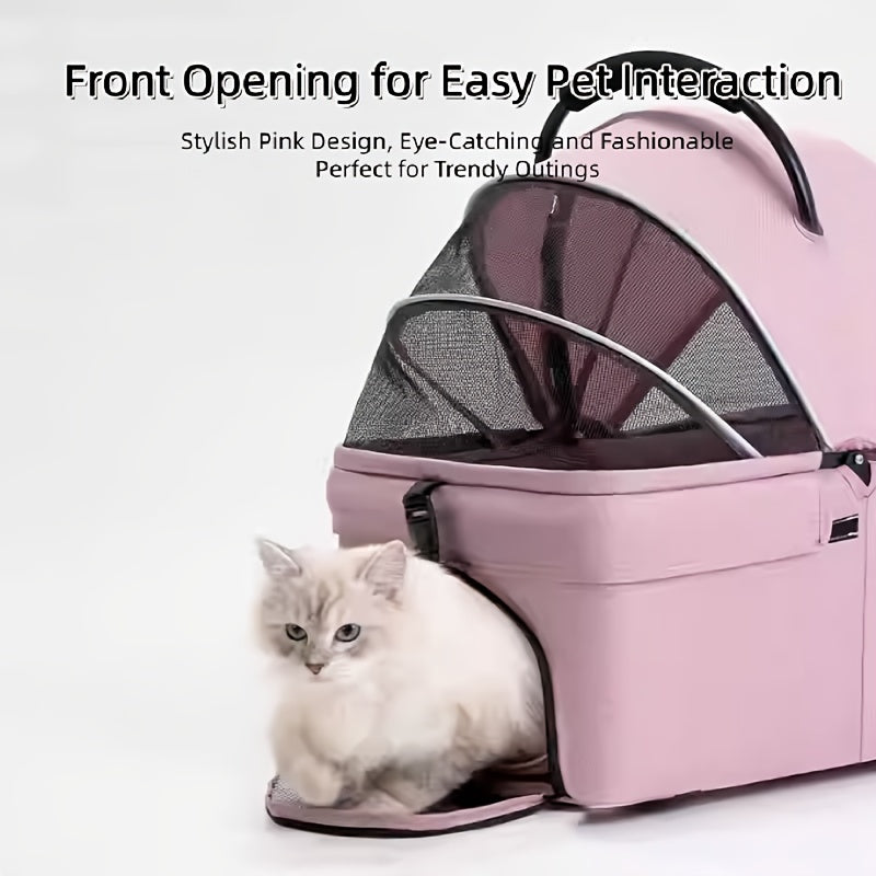 Poussette pour chien et chat 2 en 1, multifonctionnelle avec 4 doubles roues, tout terrain, panier amovible, pliable et compacte, en maille respirante, diverses couleurs