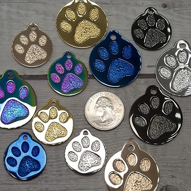 Médaille personnalisée pour chien, ronde avec une patte gravée sur la face avant, diverses couleurs