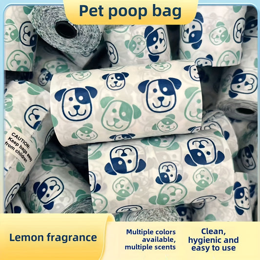 4 rouleaux de sacs épais pour crottes de chien parfumés, sacs avec motifs mignons, pour les sorties en extérieur avec votre chien