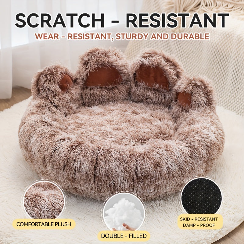 Un lit douillet en forme de patte d'ours adapté aux chiens et aux chats, offrant une solution de couchage douce et confortable pour vos compagnons à quatre pattes, diverses couleurs