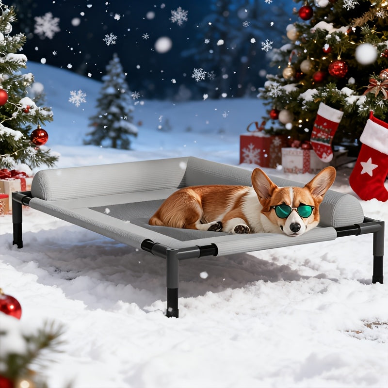 Lit surélevé pour chien et chat avec base en maille ventilée, adapté à une utilisation intérieure/extérieure. Lit moderne et confortable, gris