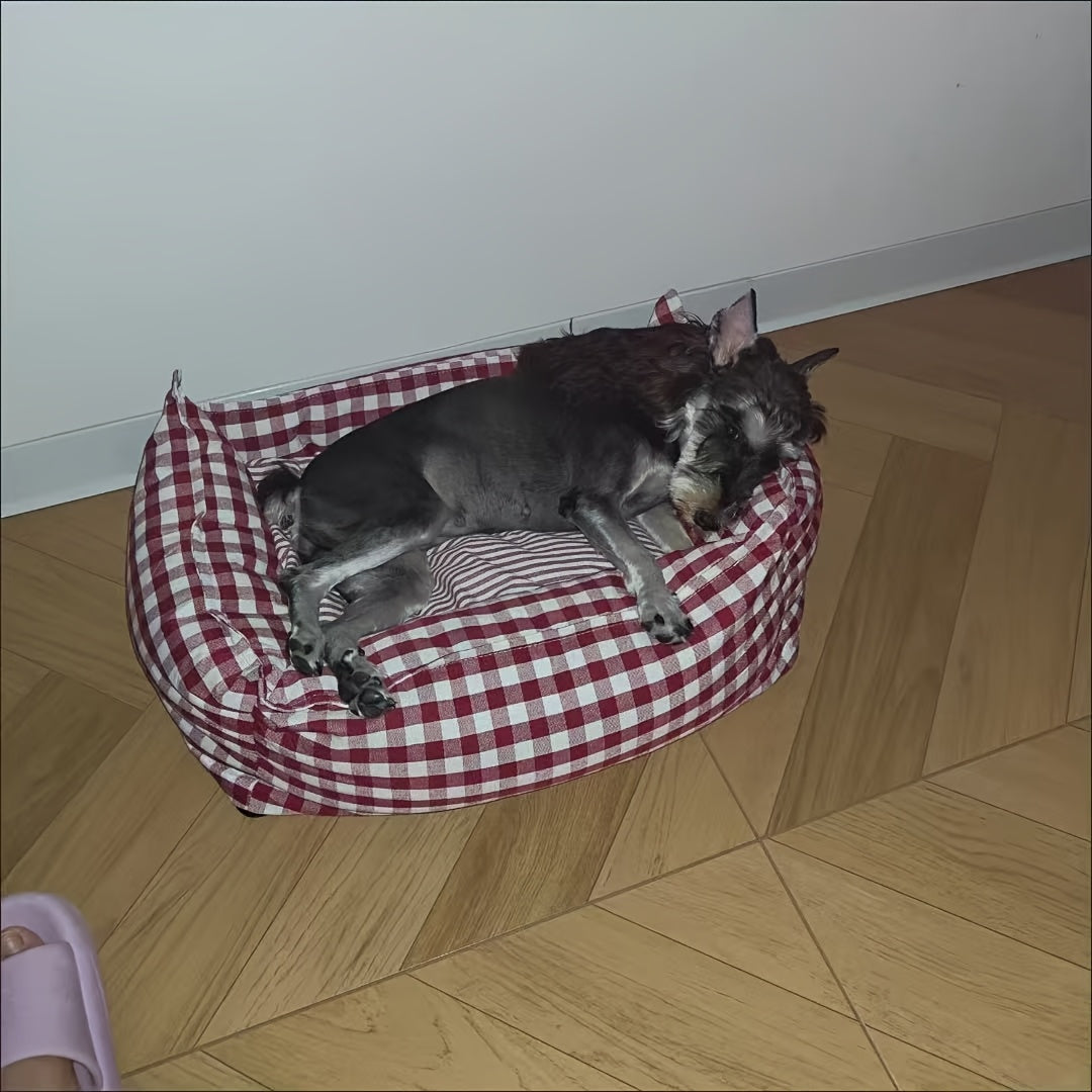 Panier douillet à carreaux pour chiens et chats - Nid amovible et lavable en machine, diverses couleurs