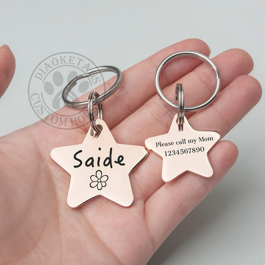 Médaille personnalisable pour chien en forme d'étoile, en acier inoxydable, choix de petites icônes amusantes et diverses couleurs