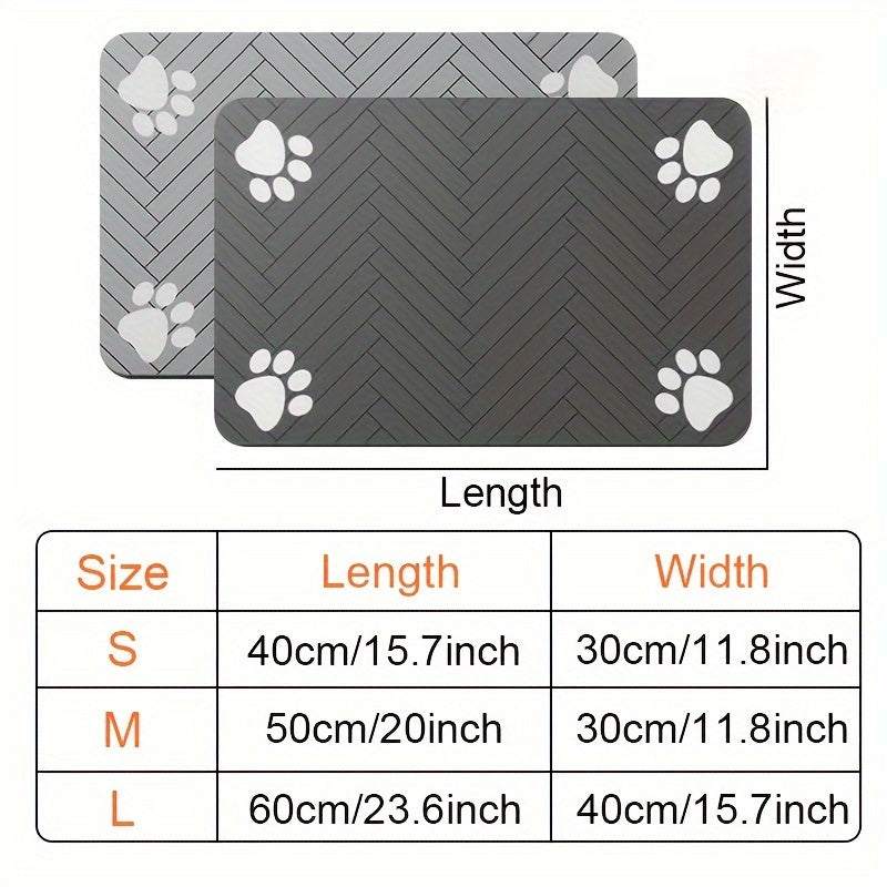 Tapis d'alimentation pour chien en gel de silice avec motif géométrique en forme de patte - Tapis antidérapant et rapidement absorbant pour gamelles d'eau et de nourriture, diverses couleurs