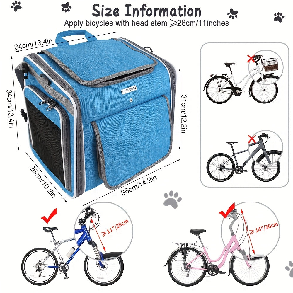 Sacoche pour le transport de chien et de chat lors des balades en vélo et également sac à dos. Convient aux petits chiens, sac avec paroi en filet idéal pour une bonne aération et un confort optimal