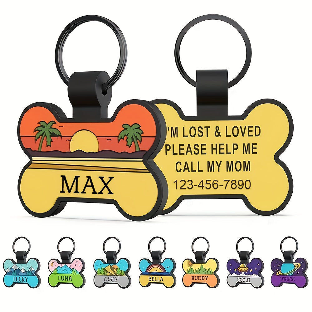 Médaille pour chien personnalisée en forme d'os, en silicone, diverses couleurs et divers motifs
