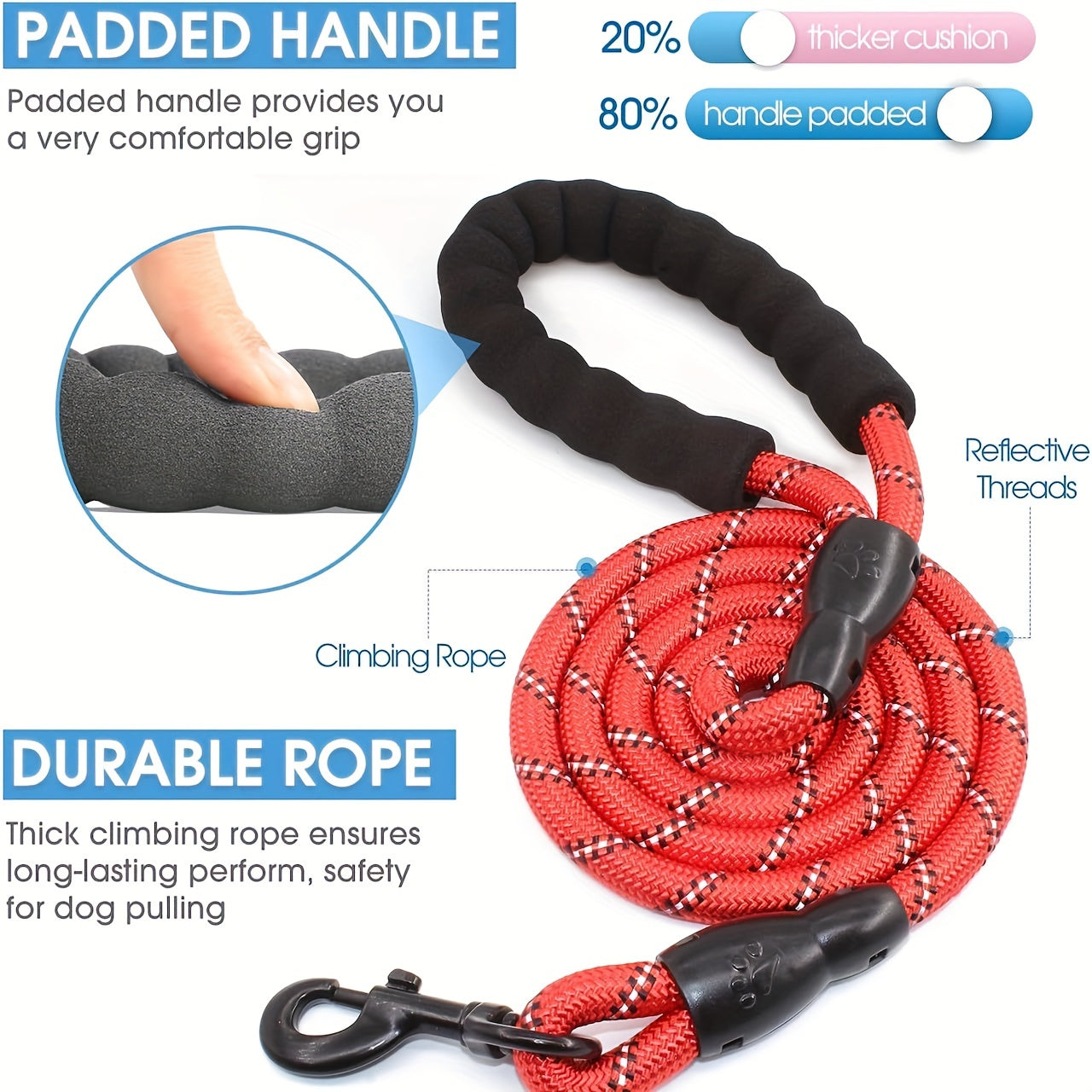 Laisse en nylon pour chien allongée et réfléchissante, corde ronde, corde de traction, diverses couleurs