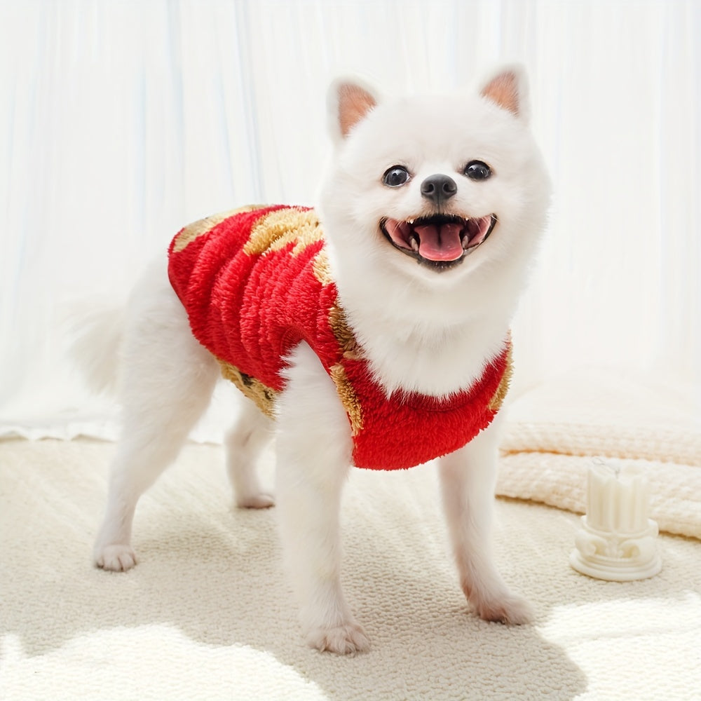 Pull chaud avec motif de petits ours, en peluche tout doux, pour petits chiens, rouge