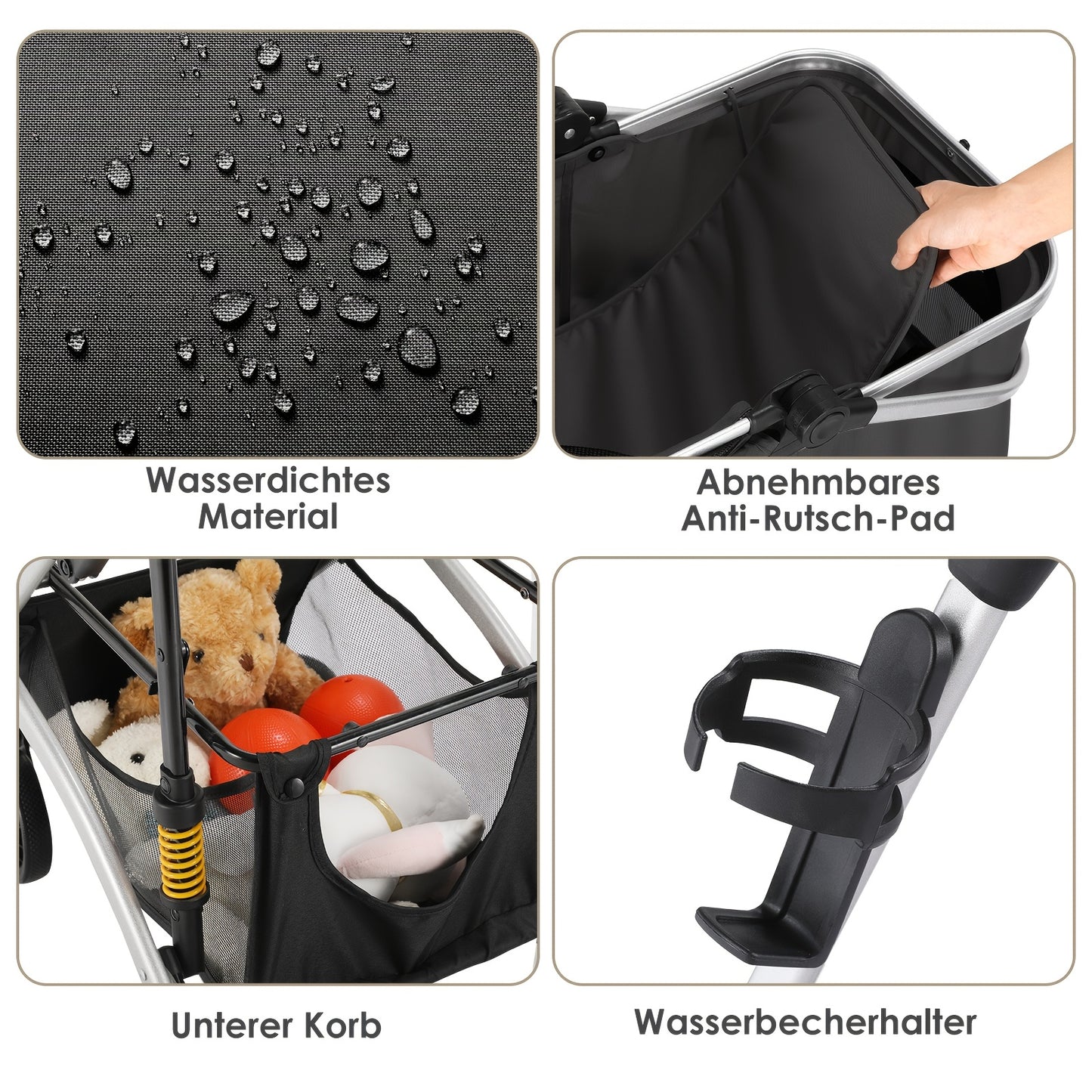 Poussette pour chien et chat, conception pliable, poussette 3 en 1 avec panier couvert, fenêtre en filet, porte-gobelet et roues en caoutchouc durables à 360°, idéale pour les longues promenades en extérieur, diverses couleurs