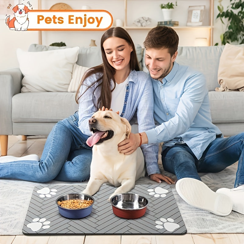 Tapis d'alimentation pour chien en gel de silice avec motif géométrique en forme de patte - Tapis antidérapant et rapidement absorbant pour gamelles d'eau et de nourriture, diverses couleurs