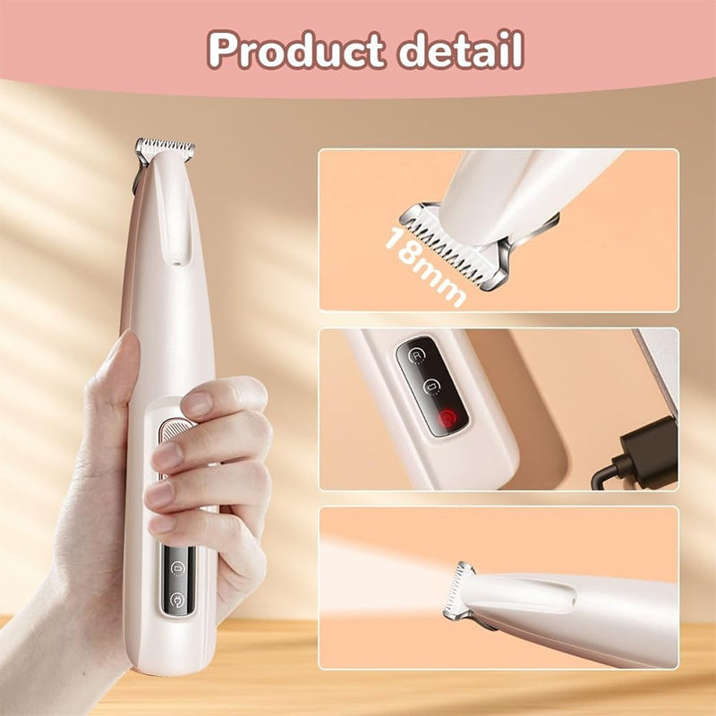 Tondeuse multifonctionnelle pour animaux de compagnie, rechargeable par USB, silencieuse avec lumière LED, adaptée aux pattes, aux yeux, aux oreilles, au visage et aux hanches, blanche