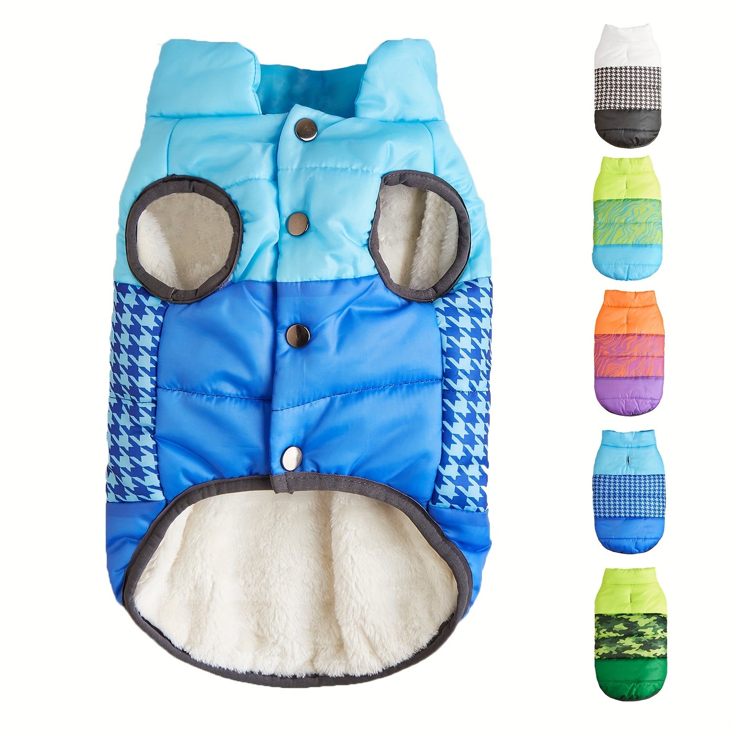 Manteau d'hiver rembourré, patchwork tricolore, pour chiens, diverses couleurs et divers motifs