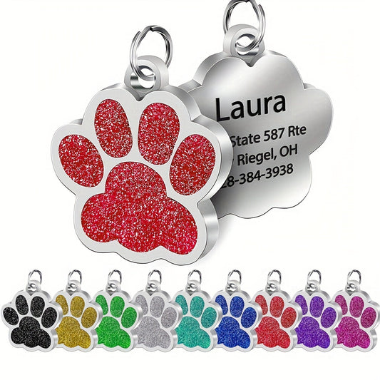 Médaille personnalisable pour chien, en forme d'os. Diverses couleurs pailletées disponibles