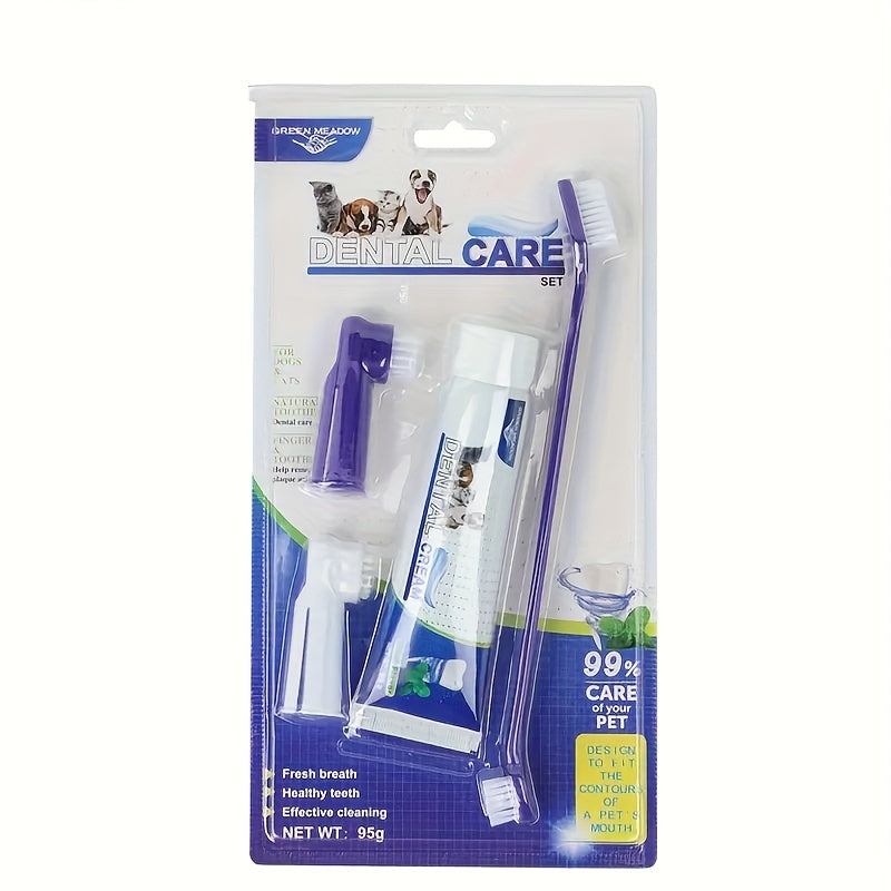 Kit pour soins bucco-dentaires comprenant : brosses à dents, dentifrice, embouts pour doigts et brosses de toilettage. Pour chats et chiens