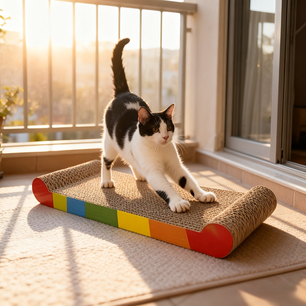 Tapis griffoir pour chat - Carton, jeu, repos et griffage tout-en-un, arc-en-ciel