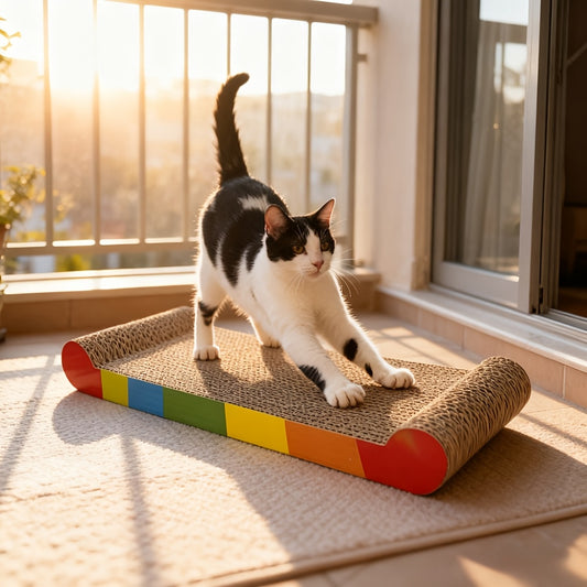 Tapis griffoir pour chat - Carton, jeu, repos et griffage tout-en-un, arc-en-ciel