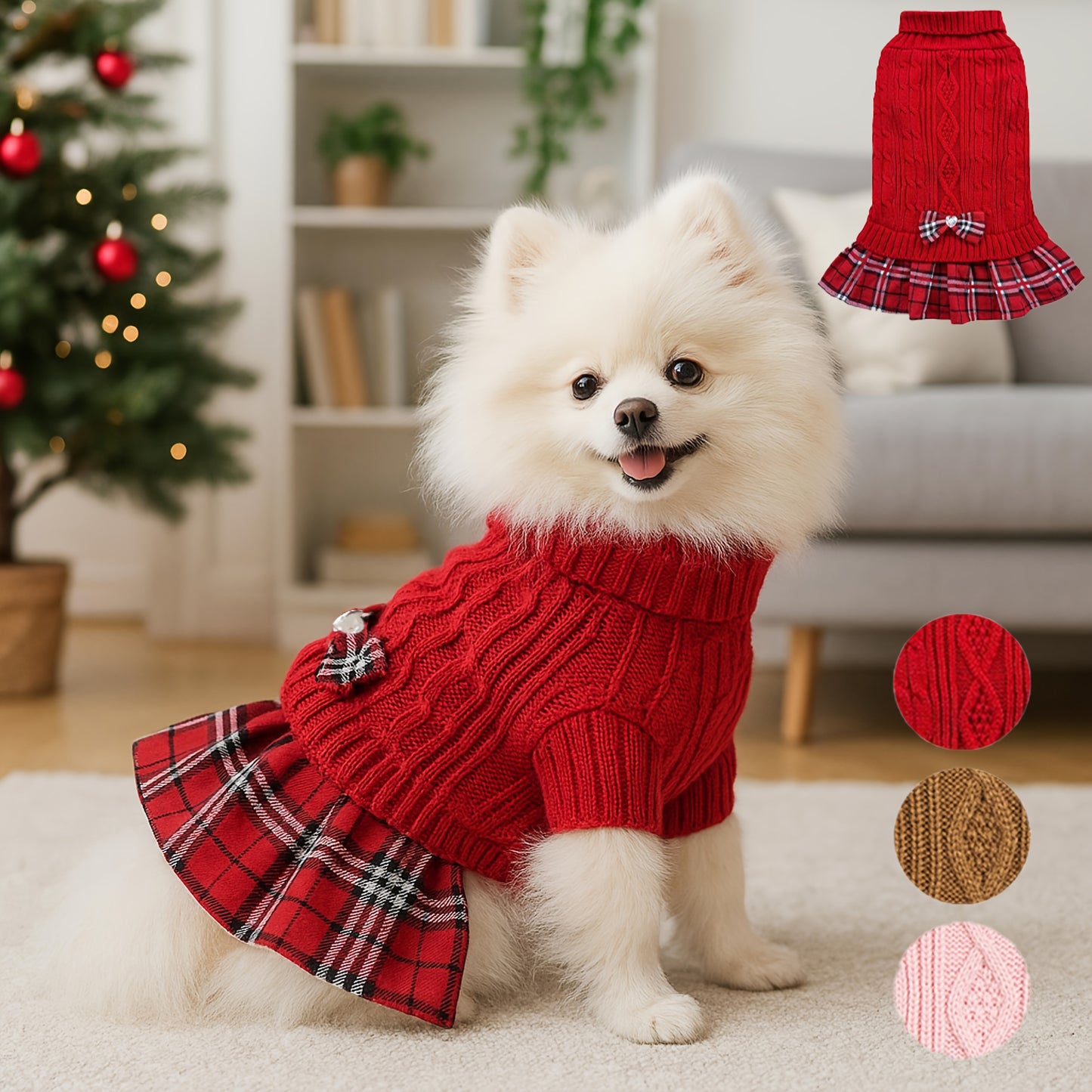 Robe-pull pour petits chiens Pull à col roulé chaud pour chien