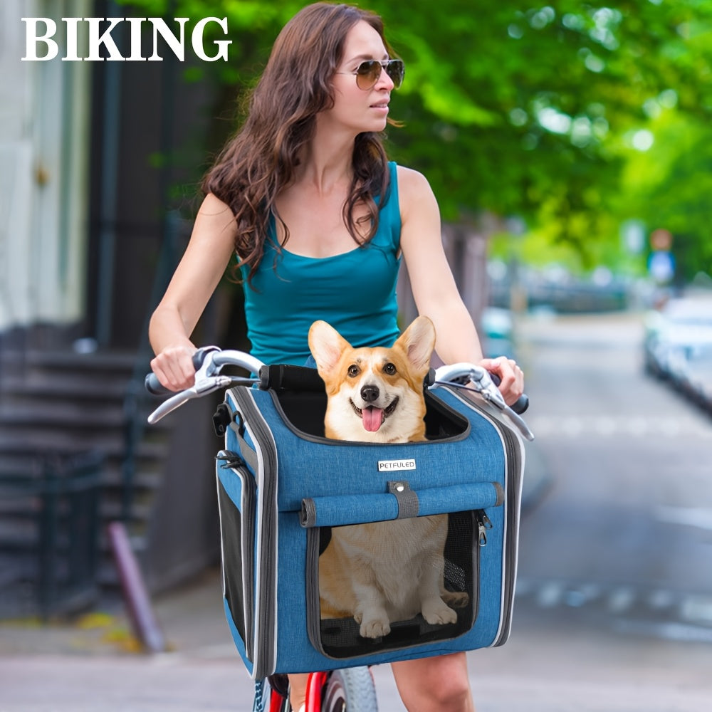 Sacoche pour le transport de chien et de chat lors des balades en vélo et également sac à dos. Convient aux petits chiens, sac avec paroi en filet idéal pour une bonne aération et un confort optimal