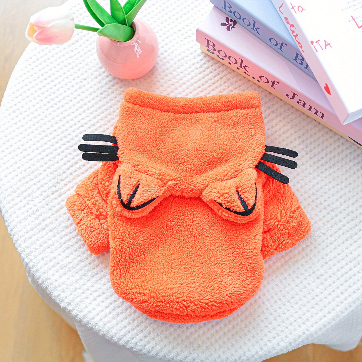 Sweat à capuche épais et chaud pour petits chiens, costume mignon de chat, orange