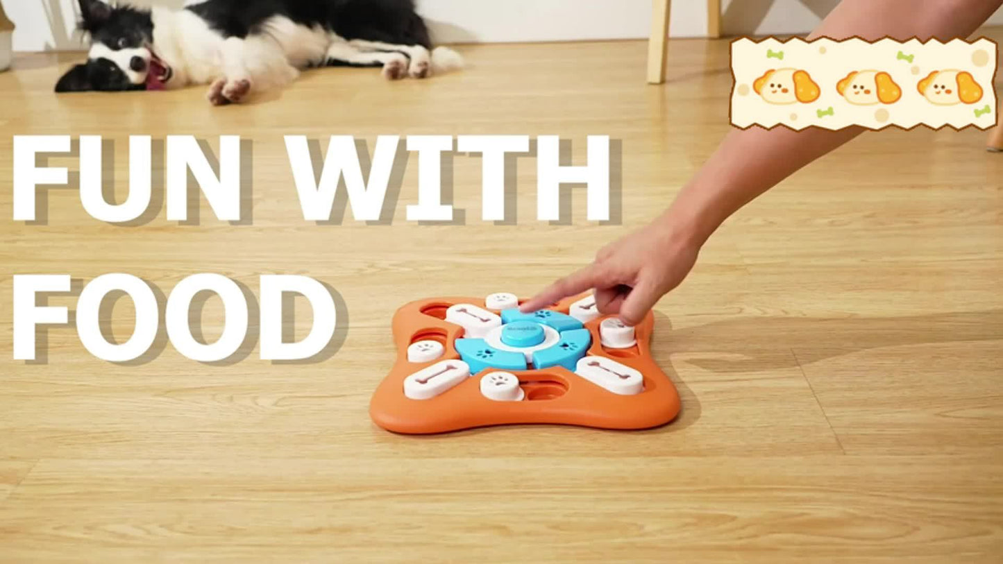 Jouet interactif pour chiens, pour entraîner leur QI et stimuler leur esprit - Jeu enrichissant en plastique durable, sans piles, distribuant des friandises - Compartiments coulissants et pièces rotatives attrayants pour s'amuser