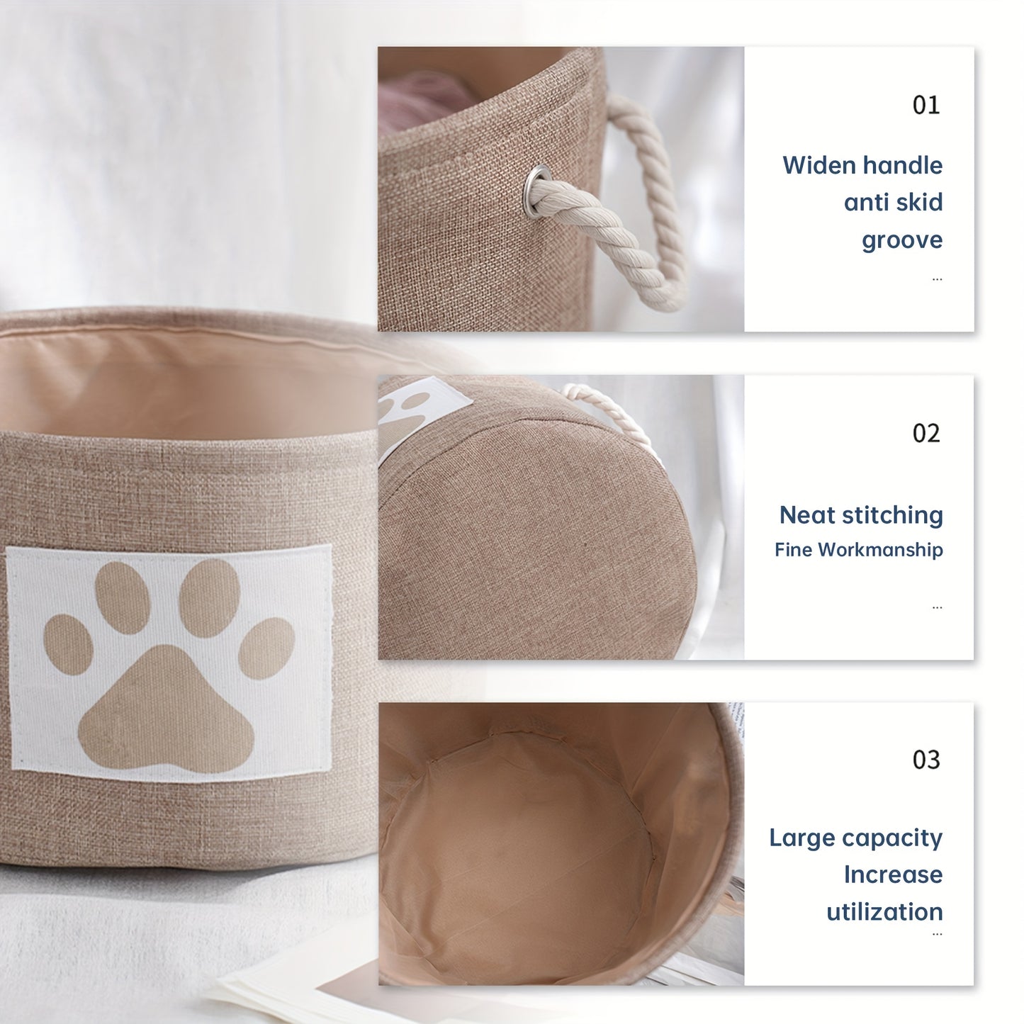 Grand panier de rangement en toile pour jouets pour chiens et chats, adorable motif de pattes - Conception durable, ronde et spacieuse, diverses couleurs