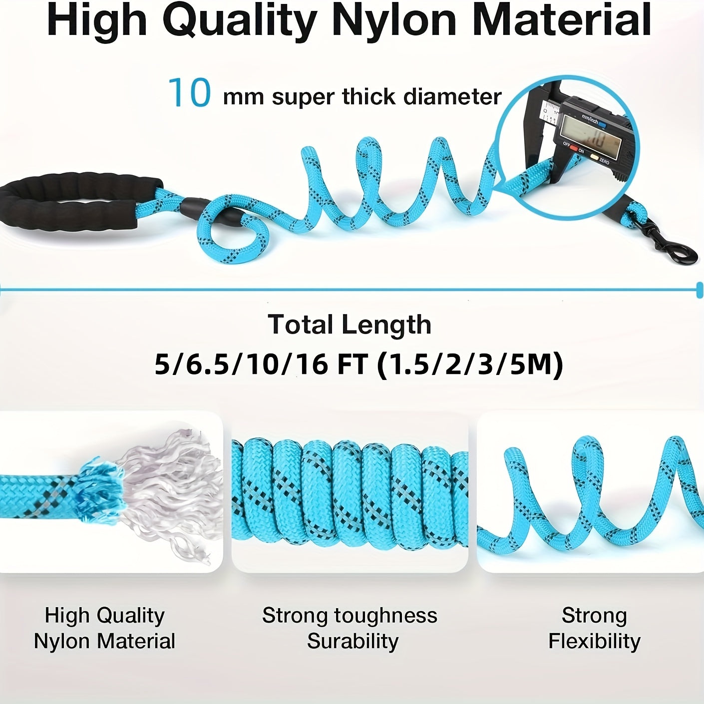 Laisse en nylon pour chien allongée et réfléchissante, corde ronde, corde de traction, diverses couleurs
