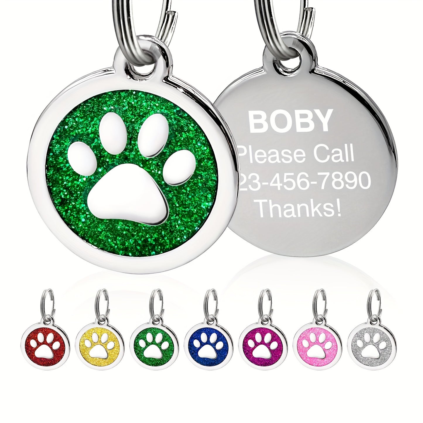 Médaille pour chien ronde avec patte scintillante à personnaliser