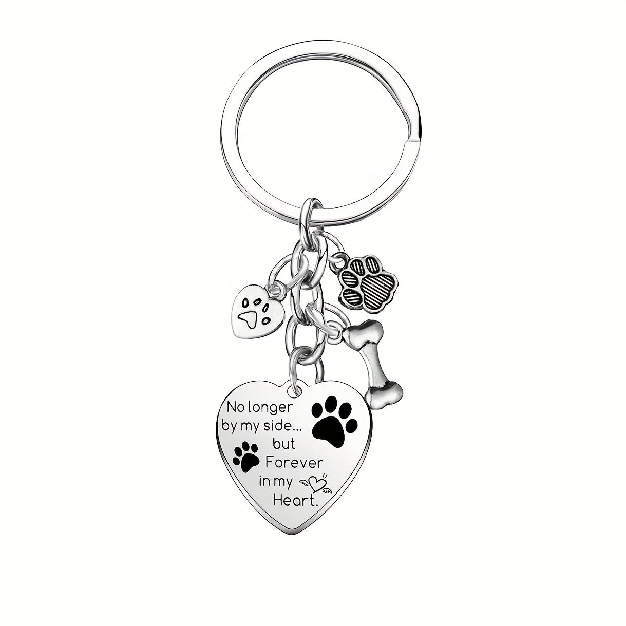 Porte-clés commémoratif pour chien en forme de coeur, avec message pour toujours dans mon coeur. Breloque en forme d'empreinte de patte et d'os, diverses couleurs