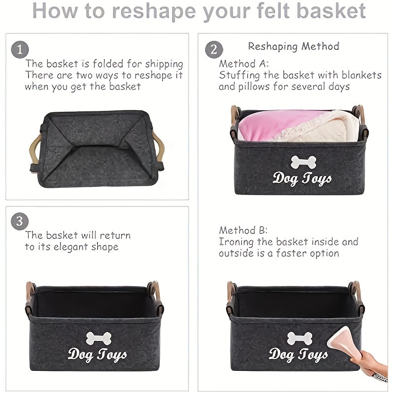 Panier de rangement pliable et résistant en tissu pour jouets pour chiens, avec poignées en bois – motif d'os, diverses couleurs