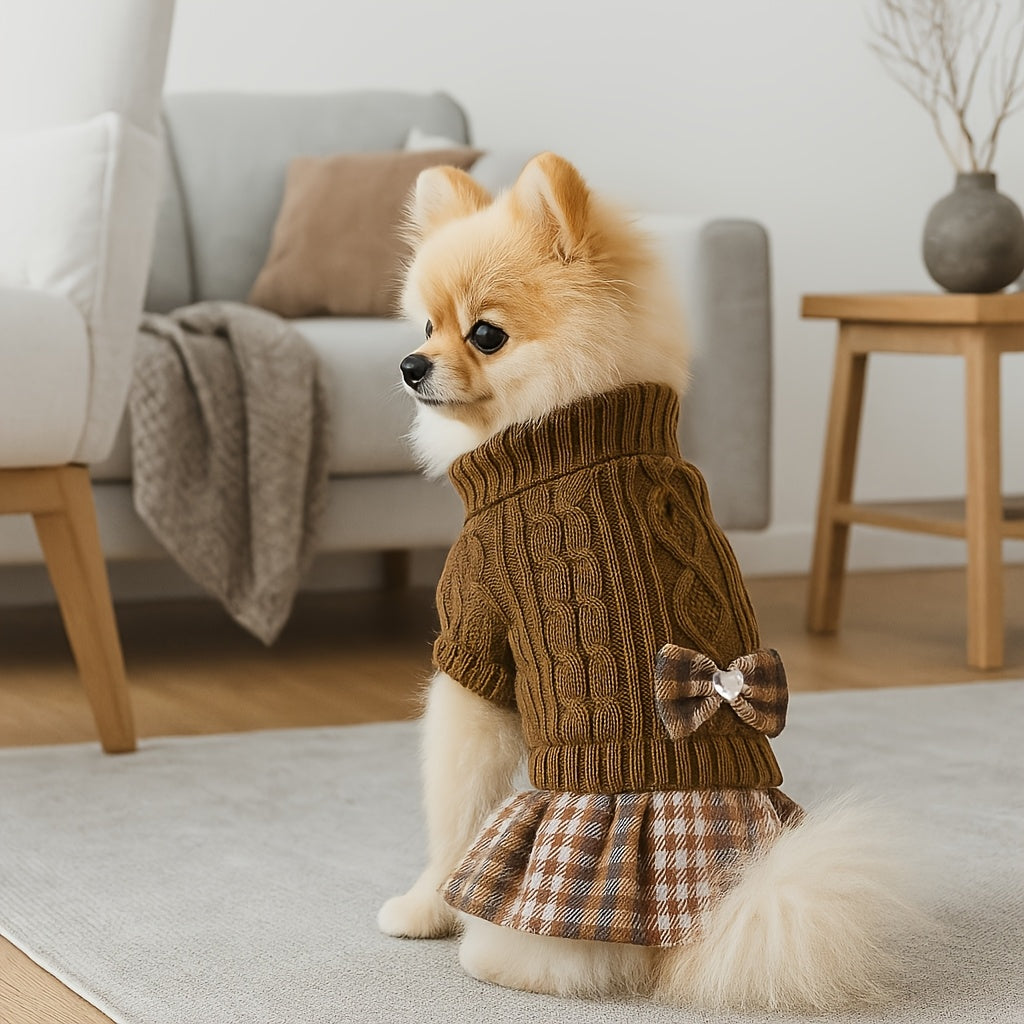 Robe-pull pour petits chiens Pull à col roulé chaud pour chien