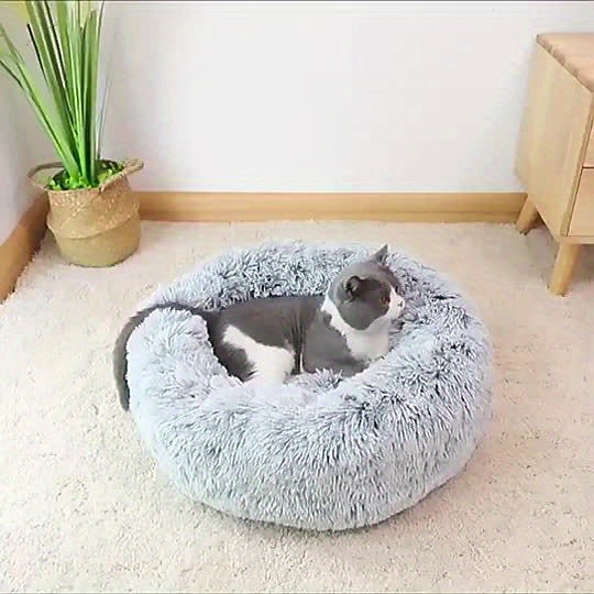 Lit rond pour chien et chat, douillet en peluche, chaud et confortable, diverses couleurs