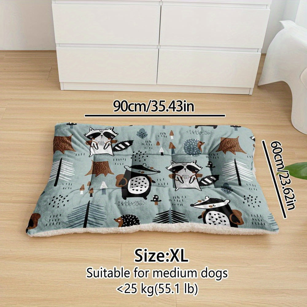 Lit/matelas extra-large pour chien et chat avec imprimés de petits animaux cartoon, lavable en machine, épais, doux et respirant.