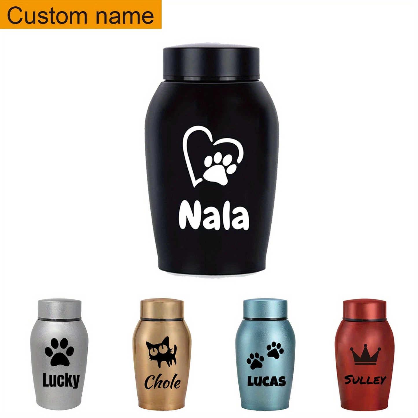 Urne funéraire personnalisée pour animaux de compagnie - acier inoxydable, diverses couleurs et motifs