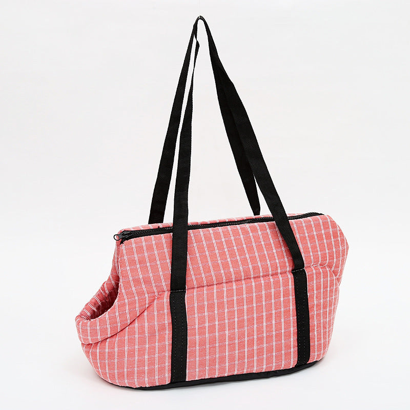 Sac de transport pour chien, portage à l'épaule, confortable et bien chaud, motif à carreaux de différentes couleurs
