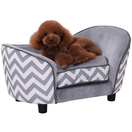 Canapé pour chien et chat, rembourré en mousse, armature en bois résistante, design moderne, gris et blanc