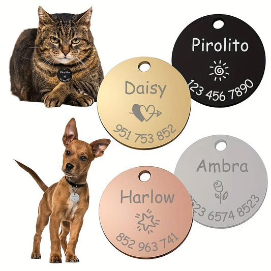 Médaille d'identification personnalisée pour chien et chat, acier inoxydable, ronde avec choix du petit motif, diverses couleurs, tailles S à L