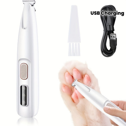 Tondeuse multifonctionnelle pour animaux de compagnie, rechargeable par USB, silencieuse avec lumière LED, adaptée aux pattes, aux yeux, aux oreilles, au visage et aux hanches, blanche