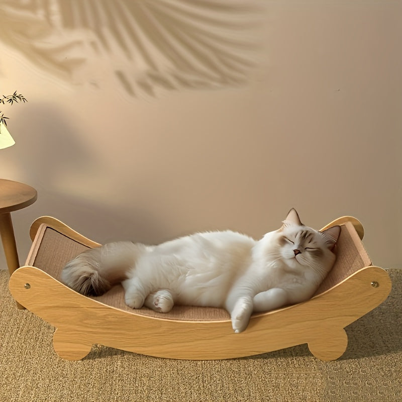 Lit griffoir pour chat, confortable avec position incurvée, peu encombrant, facile à assembler, en lin doux