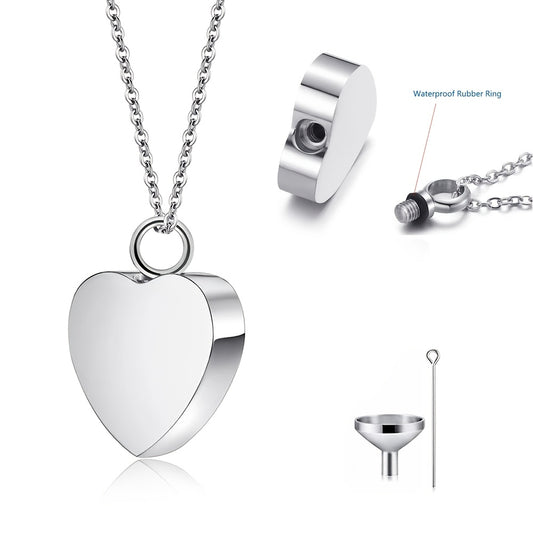 Collier avec urne funéraire en forme de cœur en acier inoxydable pour cendres d'animaux