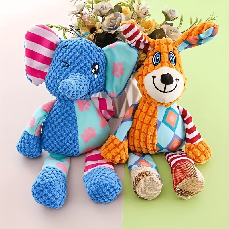 Peluche pour chien, patchwork de couleur, résistant aux morsures, peluche de chien et d'éléphant qui couine