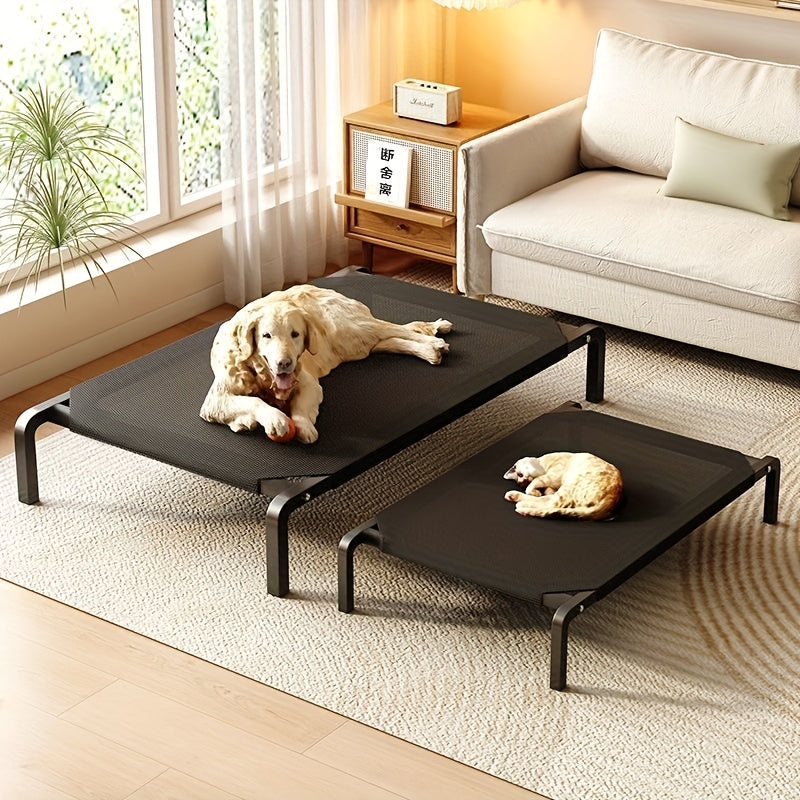 Lit surélevé pour chien et chat, lit rectangulaire robuste avec base ouverte pour une bonne ventilation, utilisation intérieur/extérieur - Montage facile et décoration moderne, noir